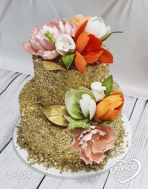 Zlatna torta sa cvećem
